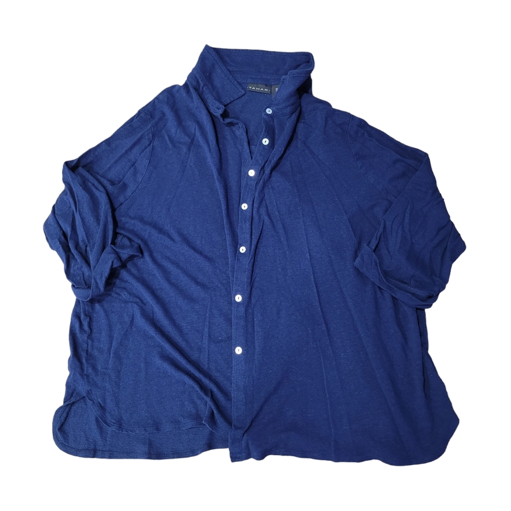 Tahari Linen‎ Blend Navy Blue Cardigan